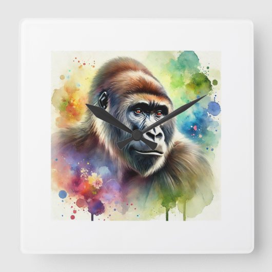 Cross River Gorilla 200724AREF119 - Watercolor スクエア壁時計 (正面)