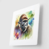 Cross River Gorilla 200724AREF119 - Watercolor スクエア壁時計 (傾斜)
