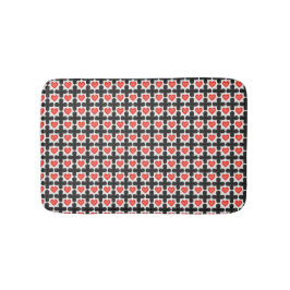 Cross Shaped Checkered Pattern with Red Hearts バスマット