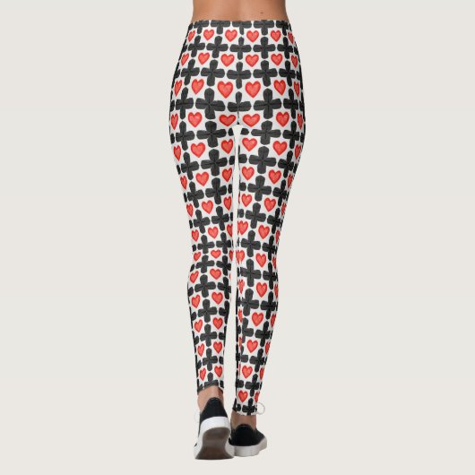 Cross Shaped Checkered Pattern with Red Hearts レギンス (裏面)