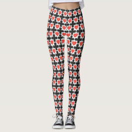 Cross Shaped Checkered Pattern with Red Hearts レギンス