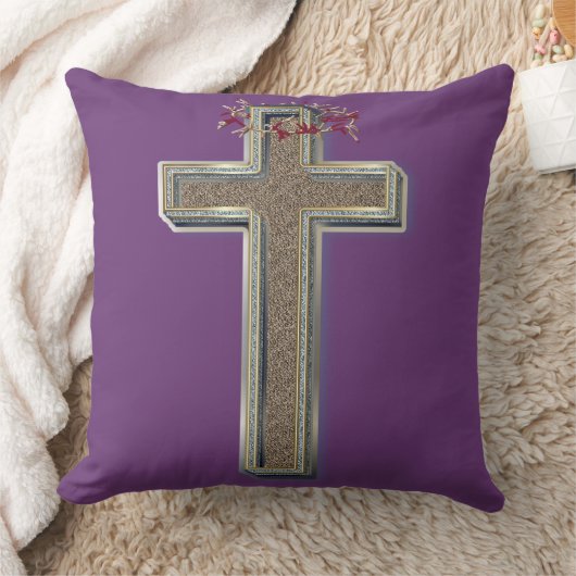 Cross Square Polyester Large Purple Pillow クッション (ブランケット)