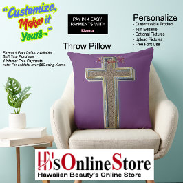 Cross Square Polyester Large Purple Pillow クッション