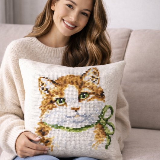 Cross Stitch Kitten クッション
