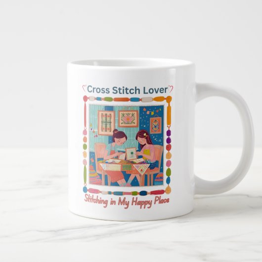 Cross Stitch Lover-Stitching in My Happy Place ジャンボコーヒーマグカップ (右)