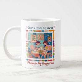Cross Stitch Lover-Stitching in My Happy Place ジャンボコーヒーマグカップ