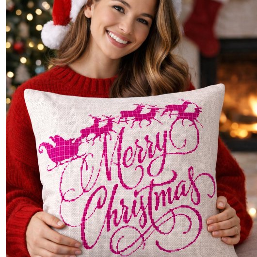 Cross Stitch Merry Christmas Throw Pillow クッション