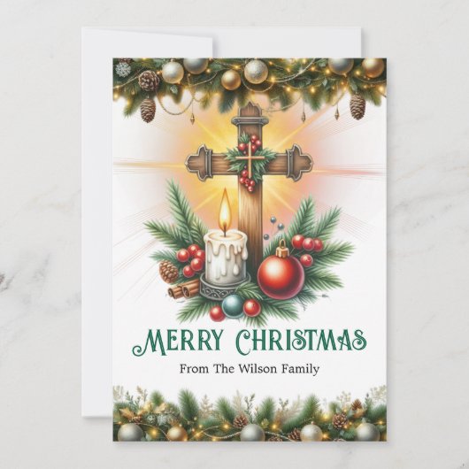 Cross with Candlelight and Ornaments, Christmas シーズンカード (正面)