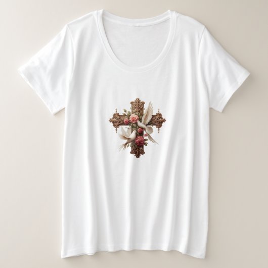 Cross with Doves – Christian Faith Inspirational D プラスサイズTシャツ (デザイン正面)