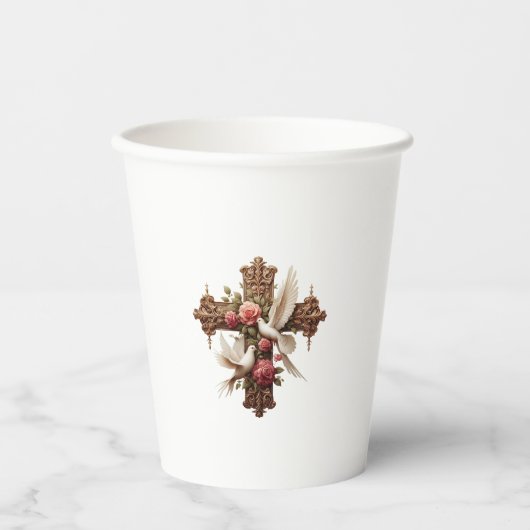 Cross with Doves – Christian Faith Inspirational D 紙コップ (正面)