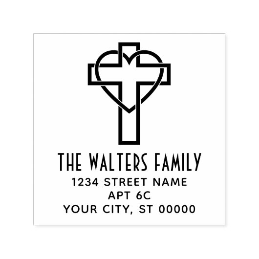 Cross with Entwinedハート名差出人住所 セルフインキングスタンプ (デザイン)