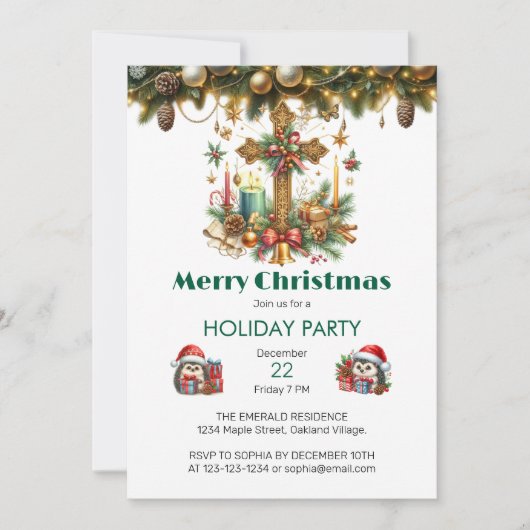 Cross with Stars and Candles Christmas 招待状 (正面)