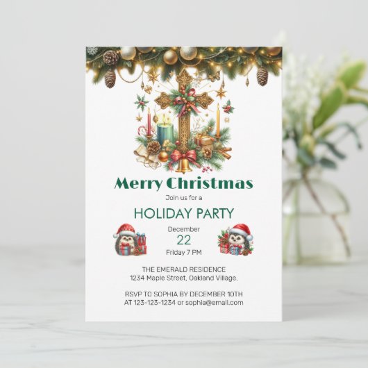 Cross with Stars and Candles Christmas 招待状 (スタンド正面)