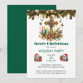 Cross with Stars and Candles Christmas 招待状 (正面/裏面)