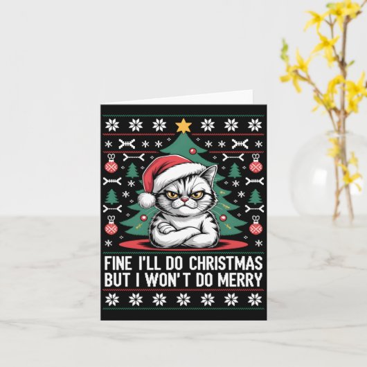 Crossed Arms Cat Funny Christmas Ugly Sweater Long カード (黄色い花)