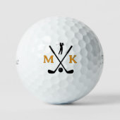 Crossed Clubs Golfer Golf Ball | Modern Monogram ゴルフボール (正面)