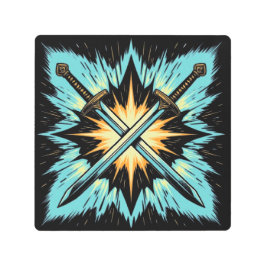 Crossed Fantasy Arrows with Glowing Energy – Dynam メタルプリント