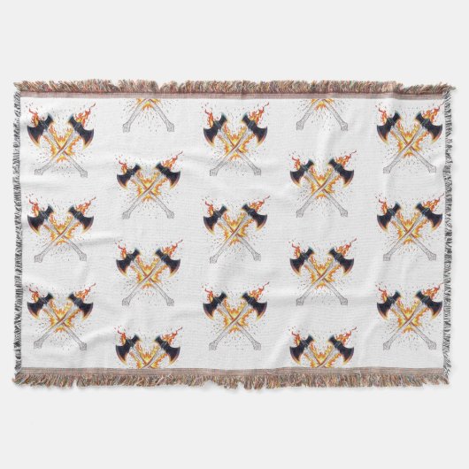 Crossed Fantasy Axes with Fiery Energy – Powerful  スローブランケット (正面)