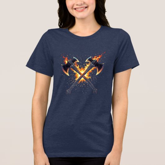 Crossed Fantasy Axes with Fiery Energy – Powerful  トライブレンドＴシャツ (正面)