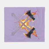 Crossed Fantasy Axes with Fiery Energy – Powerful  フリースブランケット (正面(横))