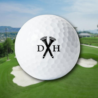 Crossed Golf Tees Personalized Initials Black ゴルフボール