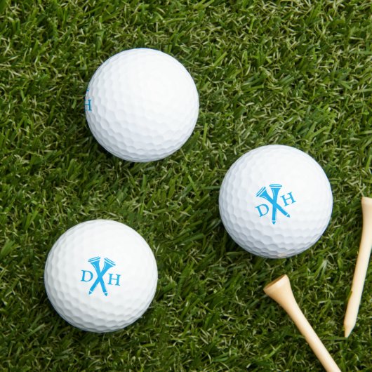 Crossed Golf Tees Personalized Initials Blue ゴルフボール (インサイチュ 芝生)