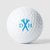 Crossed Golf Tees Personalized Initials Blue ゴルフボール (正面)