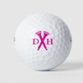 Crossed Golf Tees Personalized Initials Hot Pink ゴルフボール (正面)