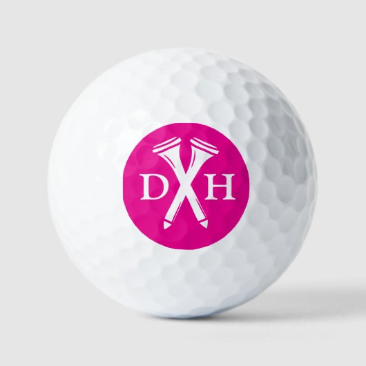 Crossed Golf Tees Personalized Initials Hot Pink ゴルフボール (正面)