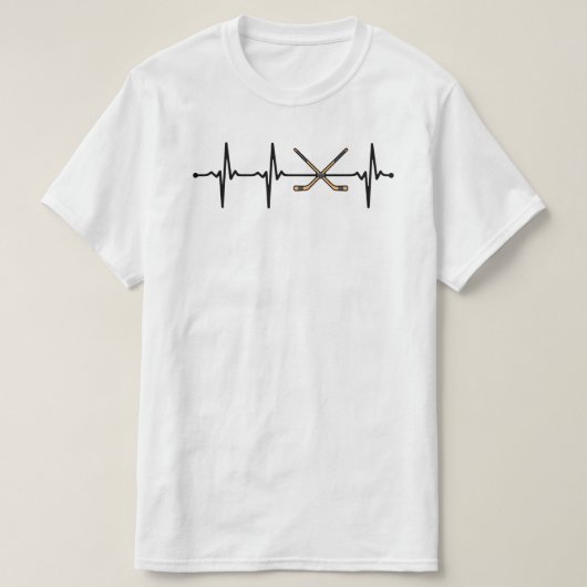 Crossed Ice Hockey Sticks ECG Heartbeat Pulse Bv Tシャツ (デザイン正面)