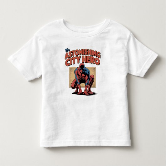 Crouching Masked Superhero Vintage City Hero Comic トドラーTシャツ (正面)