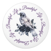 Crow Bird Black Roses Script Nature セラミックノブ (正面)