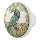 Crow Bird Sage Green & Gold Art Deco Nouveau セラミックノブ (右)