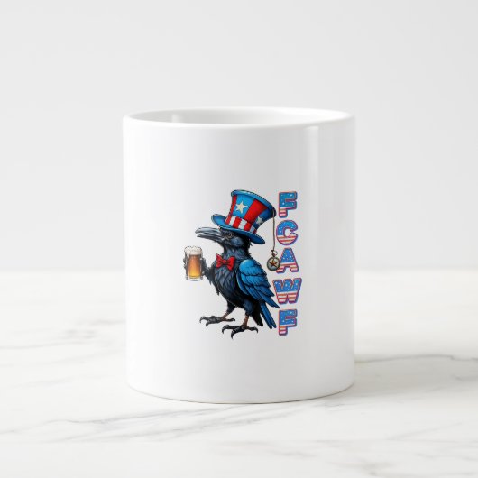 Crow, F-Caw-F Funny Bird Creative Casual ジャンボコーヒーマグカップ (正面)