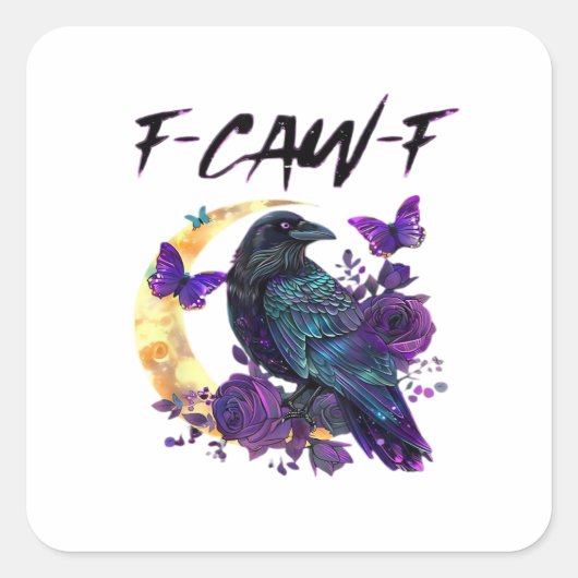 Crow F Caw F Funny Bird Moon Gothic Design スクエアシール (正面)