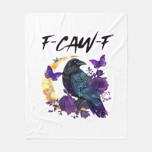 Crow F Caw F Funny Bird Moon Gothic Design フリースブランケット (正面)