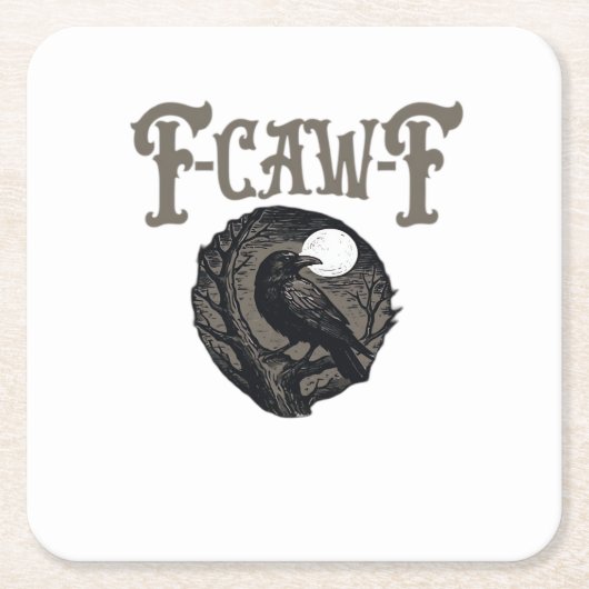 Crow, F-Caw-F Funny Bird Moon Gothic Retro Graphic スクエアペーパーコースター (正面)