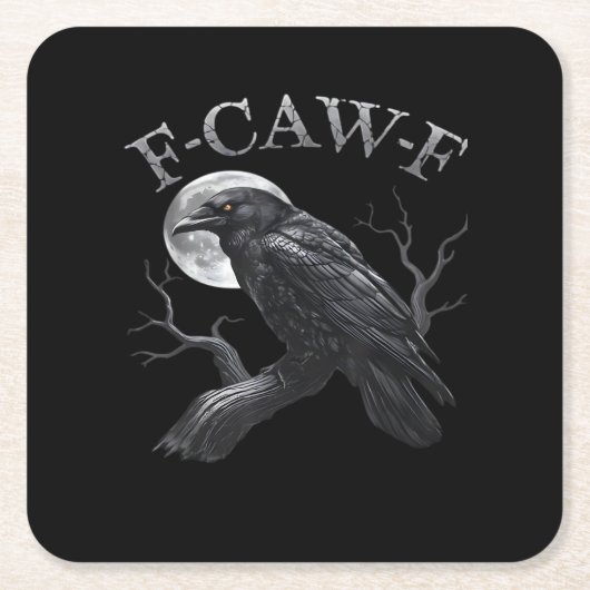 Crow F-Caw-F Funny Bird Moon Retro Classic スクエアペーパーコースター (正面)