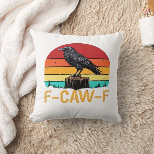 Crow, F-Caw-F Funny Bird Retro Classic クッション (ブランケット)