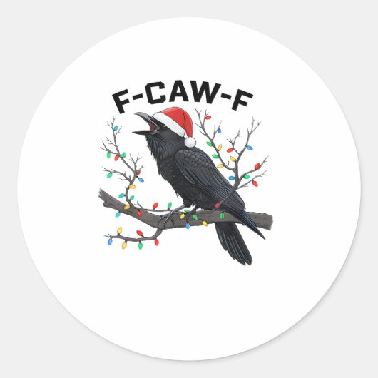 Crow F-Caw-F Funny Retro Christmas Lights Santa Ha ラウンドシール (正面)