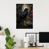 Crow In Forest Printable, Portrait Of A Raven Wall ポスター (ホームオフィス)