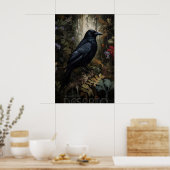 Crow In Forest Printable, Portrait Of A Raven Wall ポスター (キッチン)