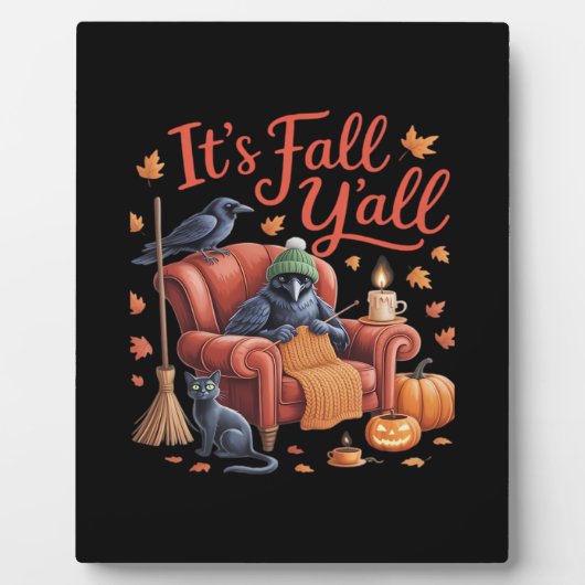 Crow It’s Fall Y’all Pumpkins Fall Autumn Hallowee フォトプラーク (正面)