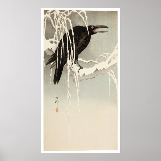 Crow on a Snowy Branch by Ohara Koson ポスター (正面)
