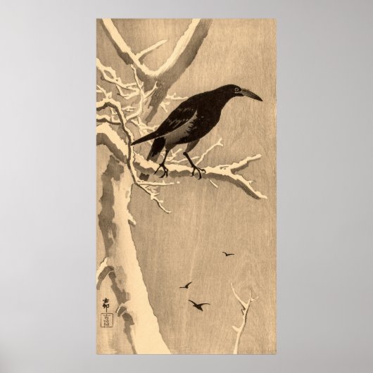 Crow on a Snowy Branch by Ohara Koson ポスター (正面)
