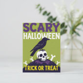 Crow on Skull Trick or Treat Halloween シーズンポストカード (スタンド正面)