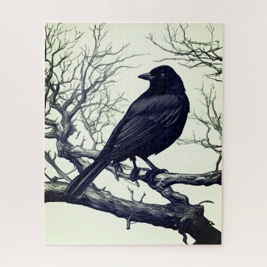 Crow Perched on Bare Winter Branches ジグソーパズル (縦)