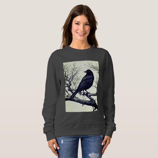 Crow Perched on Bare Winter Branches スウェットシャツ (正面フル)