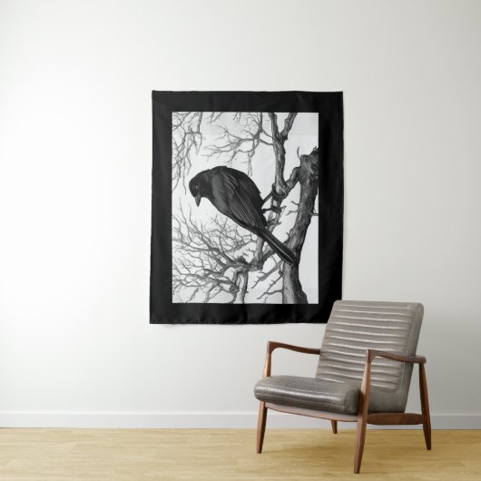 Crow Perched on Bare Winter Branches タペストリー (インサイチュ)