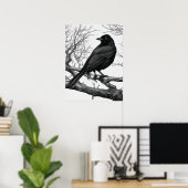 Crow Perched on Bare Winter Branches ポスター (ホームオフィス)
